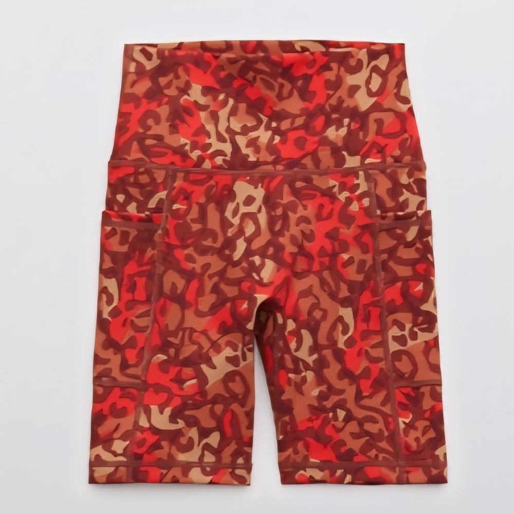Women’s High-Waist Red Camo Bike Shorts